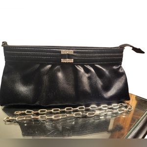🔥PRICE CUT🔥VTG CARLO FELLINI BLACK SATIN RHINESTONE CLUTCH WITH CHAIN STRAP